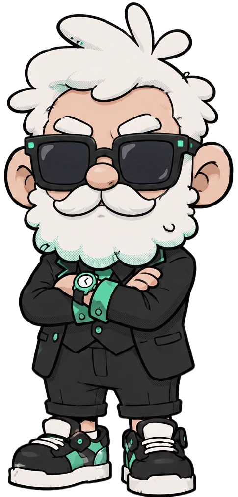 Le Professeur Ko, mascotte de Kotapo, en costume noir et cravate verte